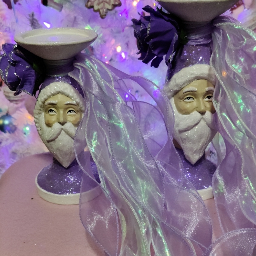 Purple Santa Candle Holders